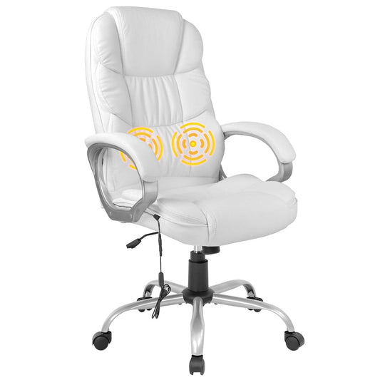 BestOffice Office Chair Massage Desk Chair Ergonomic Computer Chair with Lumbar Support Headrest Armrest High Back Task Chair Rolling Swivel PU Leather Executive Chair for Women Adults, White
