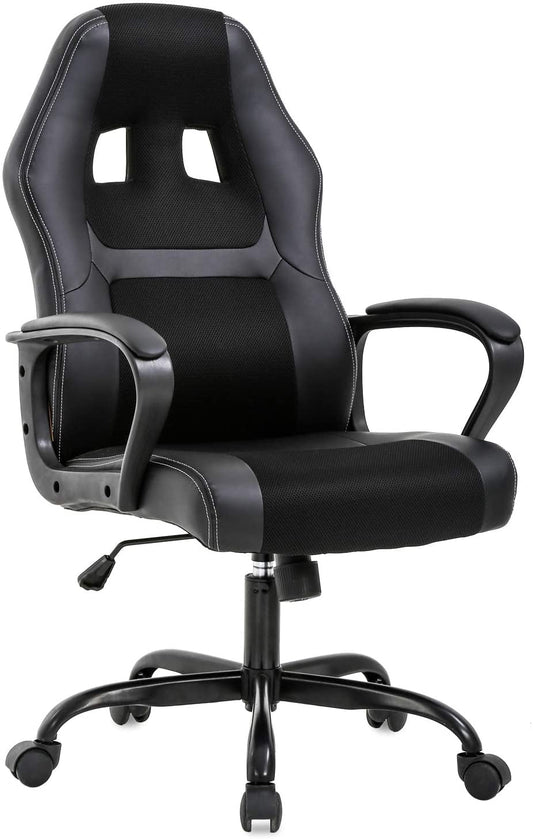 BestOffice Office Chair PC Gaming Chair Cheap Desk Chair Ergonomic PU Leather Executive Computer Chair Lumbar Support for Women, Men(Black)