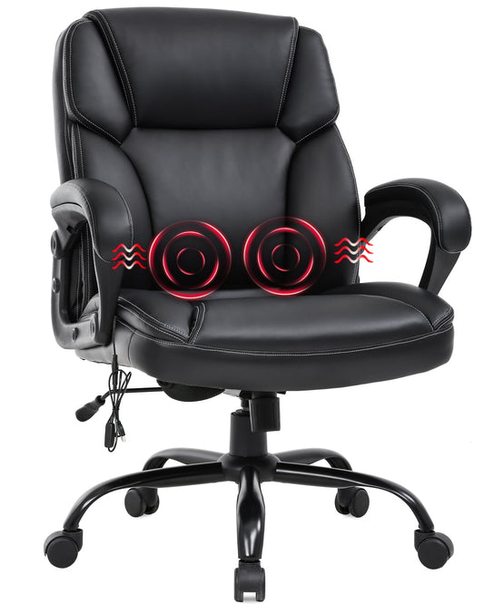 Big and Tall Office Chair 400lbs Wide Seat Desk Chair PU Leather Computer Chair with Lumbar Support Arms Mid Back , Black