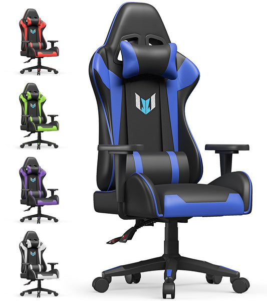 Bigzzia Gaming Chair Ergonomic Office Chair Desk Chair with Lumbar Support Flip Up Arms Headrest PU Leather Executive High Back Computer Chair for Adults Women Men (Blue)