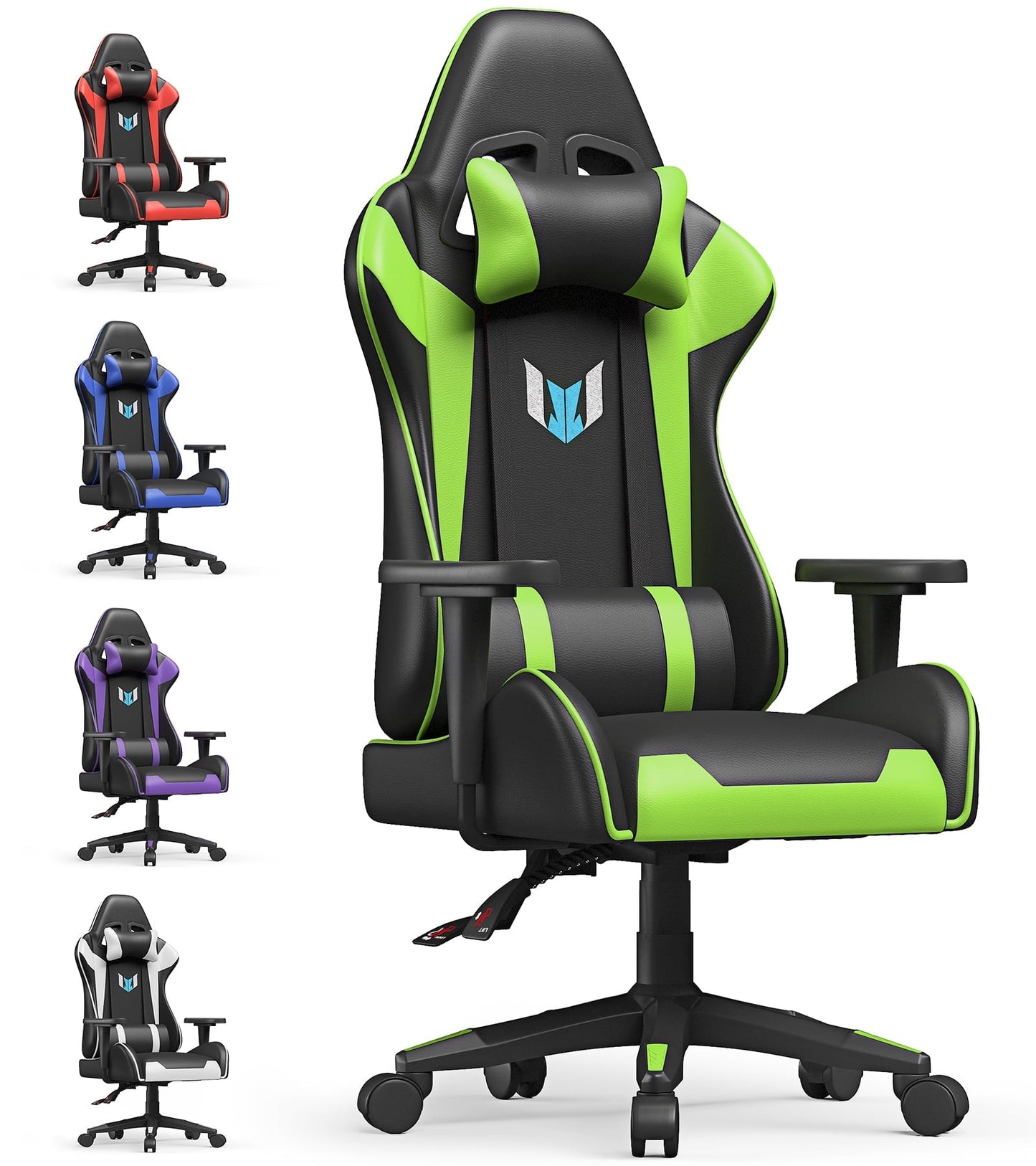 Bigzzia Gaming Chair Ergonomic Office Chair Desk Chair with Lumbar Support Flip Up Arms Headrest PU Leather Executive High Back Computer Chair for Adults Women Men (Green)