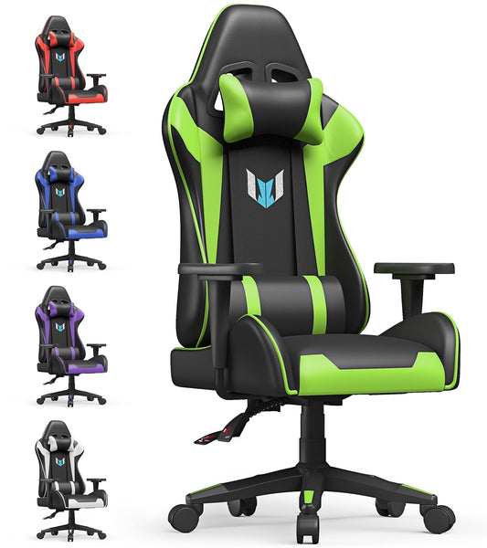 Bigzzia Gaming Chair Ergonomic Office Chair Desk Chair with Lumbar Support Flip Up Arms Headrest PU Leather Executive High Back Computer Chair for Adults Women Men (Green)