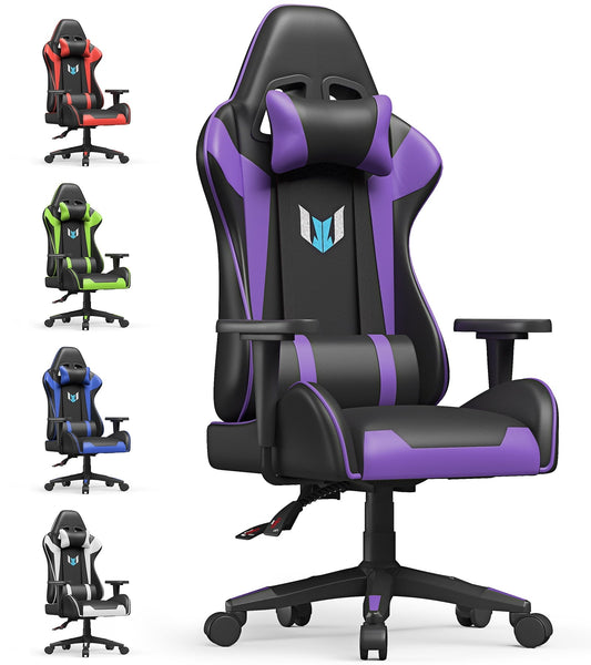 Bigzzia Gaming Chair Ergonomic Office Chair Desk Chair with Lumbar Support Flip Up Arms Headrest PU Leather Executive High Back Computer Chair for Adults Women Men (Purple)