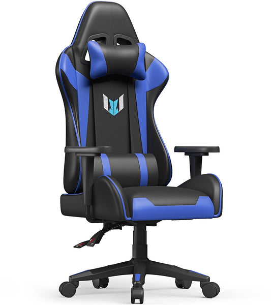 Bigzzia Gaming Chair - High Back Racing Office Computer Chair Ergonomic Video Game Chair with Height Adjustable Headrest and Lumbar Support for Adults Teens Gamer,Blue