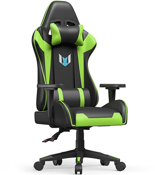 Bigzzia Gaming Chair - High Back Racing Office Computer Chair Ergonomic Video Game Chair with Height Adjustable Headrest and Lumbar Support for Adults Teens Gamer,Green