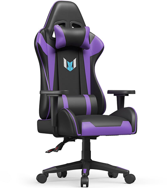 Bigzzia Gaming Chair - High Back Racing Office Computer Chair Ergonomic Video Game Chair with Height Adjustable Headrest and Lumbar Support for Adults Teens Gamer,Purple