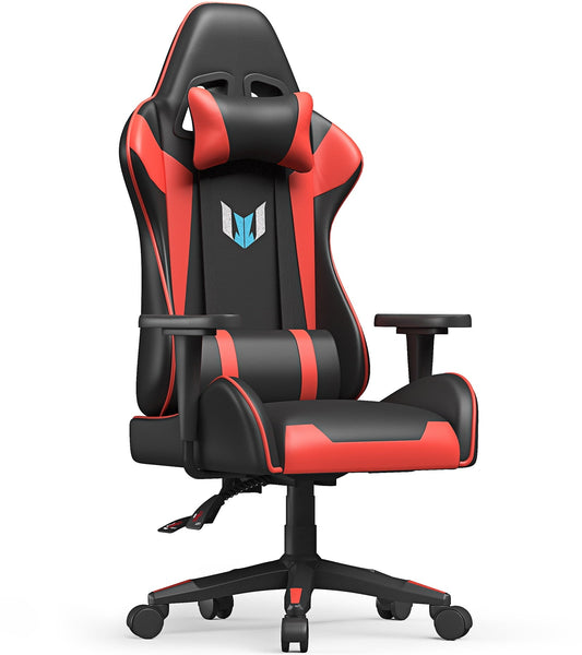 Bigzzia Gaming Chair - High Back Racing Office Computer Chair Ergonomic Video Game Chair with Height Adjustable Headrest and Lumbar Support for Adults Teens Gamer,Red