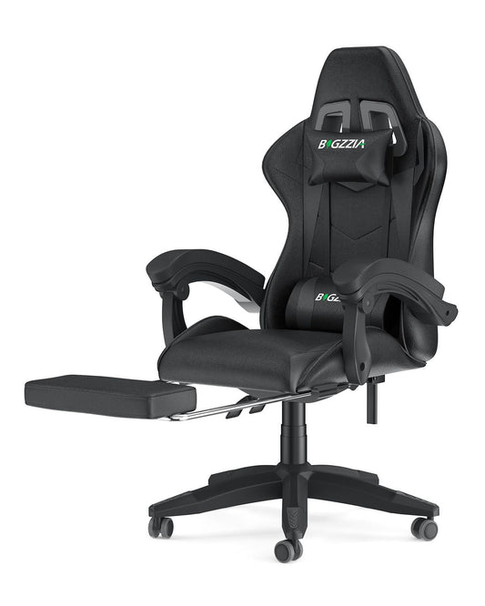 Bigzzia Gaming Chair Office Chair, Ergonomic Game Chair with Footrest, Headrest & Lumbar Pillow, Black