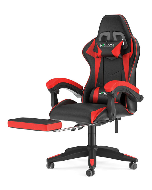Bigzzia Gaming Chair Office Chair, Ergonomic Game Chair with Footrest, Headrest & Lumbar Pillow, Red