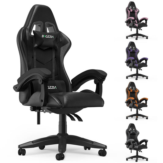 Bigzzia Gaming Chair Office Chair, Ergonomic Game Chair with Headrest & Lumbar Pillow, Black