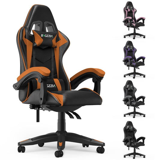Bigzzia Gaming Chair PU Leather Adjustable Headrest & Lumbar Support, Orange