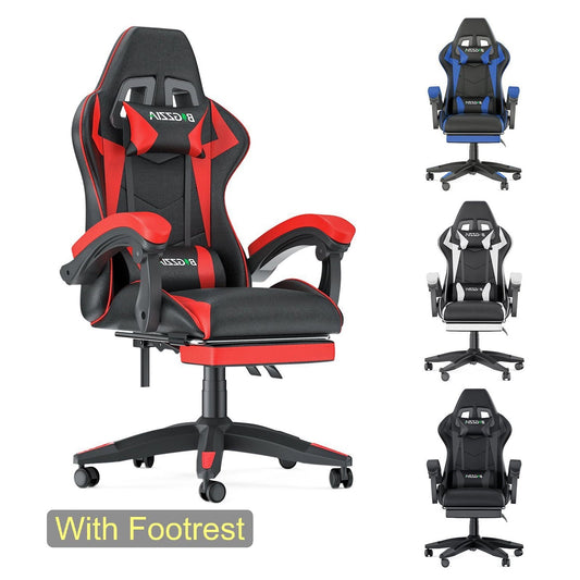 Bigzzia Gaming Chair with Footrest, Computer Chair with Lumbar Support Height Adjustable with 360¡ã-Swivel Seat and Headrest for Office or Gaming(Red)