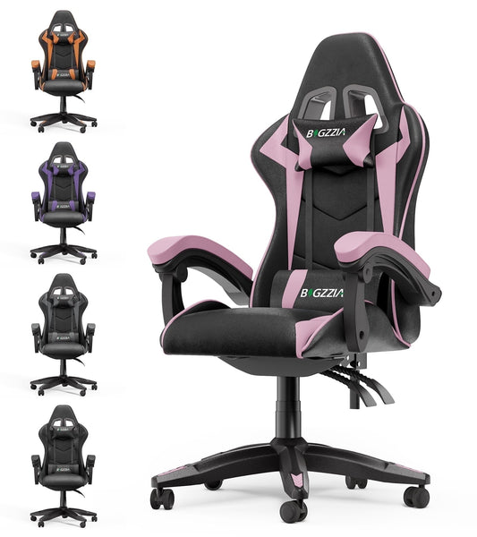 Bigzzia High-Back Gaming Chair PC Office Chair Computer Racing Chair PU Desk Task Chair Ergonomic Executive Swivel Rolling Chair with Lumbar Support for Back Pain Women, Men (Black&Pink)