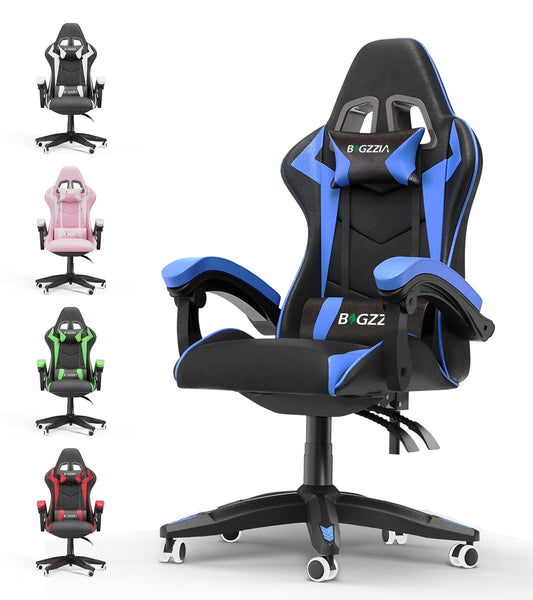 Bigzzia High-Back Gaming Chair PC Office Chair Computer Racing Chair PU Desk Task Chair Ergonomic Executive Swivel Rolling Chair with Lumbar Support for Back Pain Women, Men (Blue)