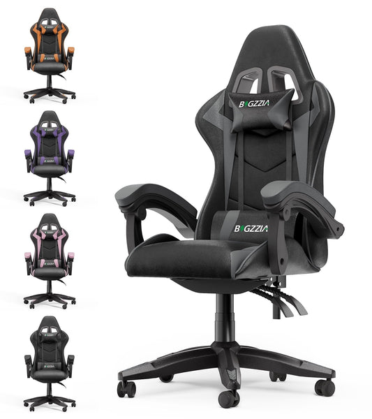 Bigzzia High-Back Gaming Chair PC Office Chair Computer Racing Chair PU Desk Task Chair Ergonomic Executive Swivel Rolling Chair with Lumbar Support for Back Pain Women, Men (Gray)