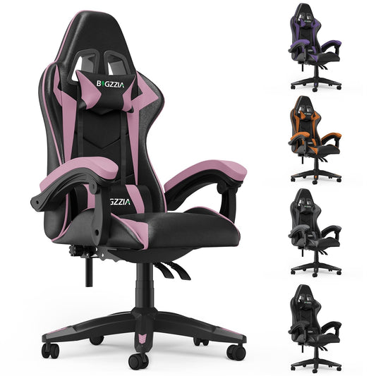 Bigzzia High-Back Gaming Chair PC Office Chair Computer Racing Chair PU Desk Task Chair Ergonomic Executive Swivel Rolling Chair with Lumbar Support for Back Pain Women, Men (Pink)
