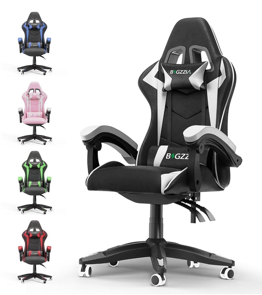 Bigzzia High-Back Gaming Chair PC Office Chair Computer Racing Chair PU Desk Task Chair Ergonomic Executive Swivel Rolling Chair with Lumbar Support for Back Pain Women, Men (White)