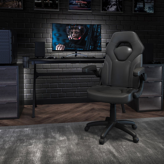 BizChair Gaming Chair Racing Office Ergonomic Computer PC Adjustable Swivel Chair with Flip-up Arms, Black LeatherSoft