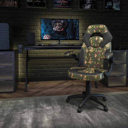 BizChair Gaming Chair Racing Office Ergonomic Computer PC Adjustable Swivel Chair with Flip-up Arms, Camouflage/Black LeatherSoft