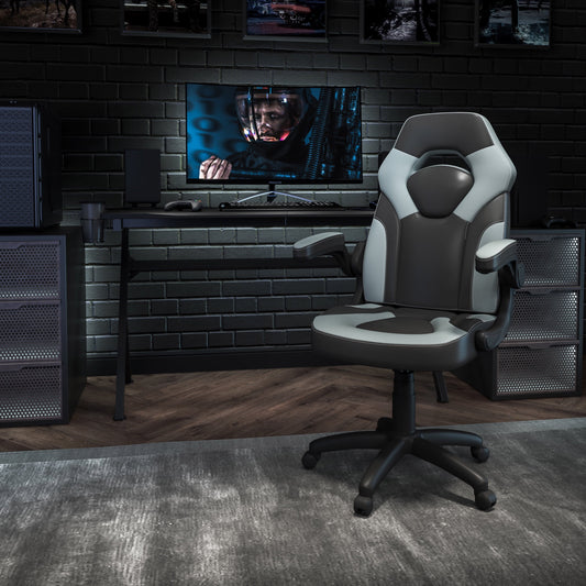BizChair Gaming Chair Racing Office Ergonomic Computer PC Adjustable Swivel Chair with Flip-up Arms, Gray/Black LeatherSoft