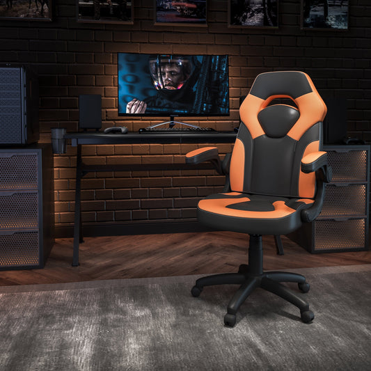BizChair Gaming Chair Racing Office Ergonomic Computer PC Adjustable Swivel Chair with Flip-up Arms, Orange/Black LeatherSoft