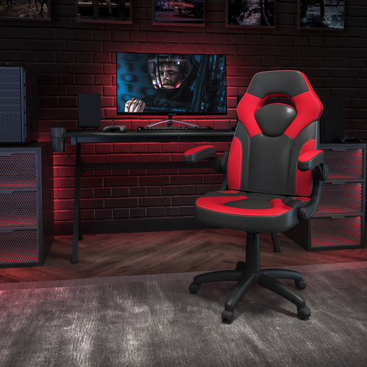BizChair Gaming Chair Racing Office Ergonomic Computer PC Adjustable Swivel Chair with Flip-up Arms, Red/Black LeatherSoft