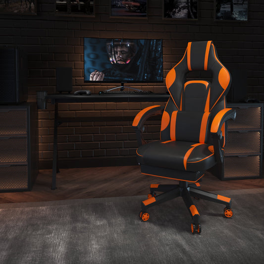 BizChair X40 Gaming Chair Racing Ergonomic Computer Chair with Fully Reclining Back/Arms, Slide-Out Footrest, Massaging Lumbar - Black/Orange
