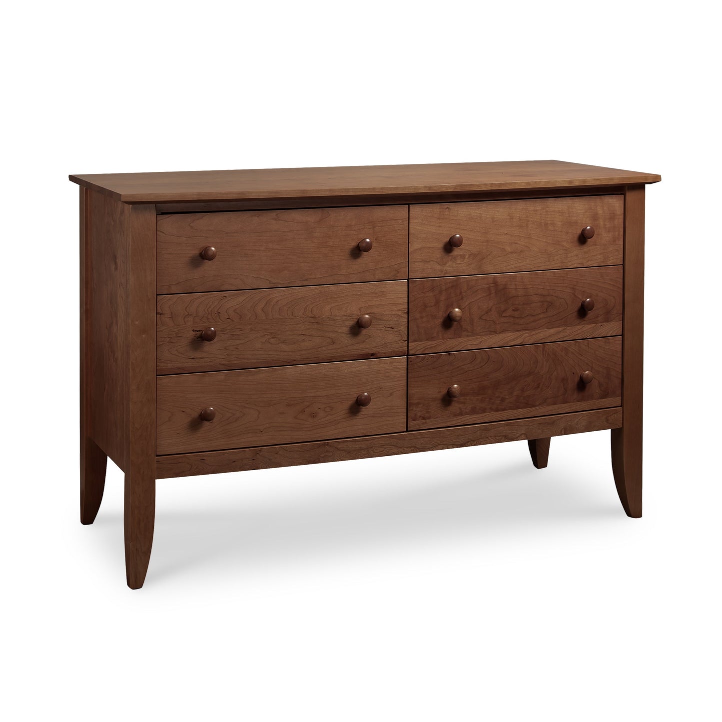 A high-quality Bow Front 6-Drawer Dresser from Lyndon Furniture, with a contemporary spin, featuring drawers on a white background.
