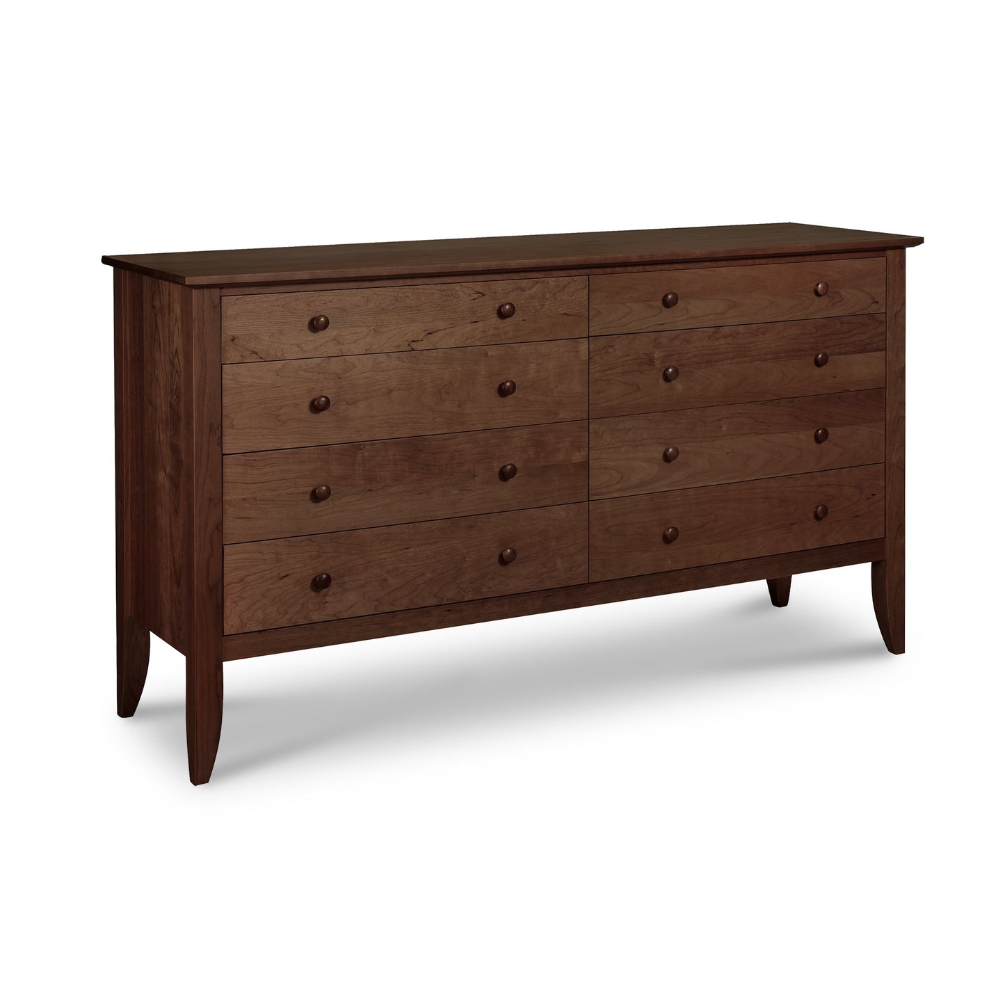 A Lyndon Furniture Bow Front 8-Drawer Dresser with drawers on a white background.