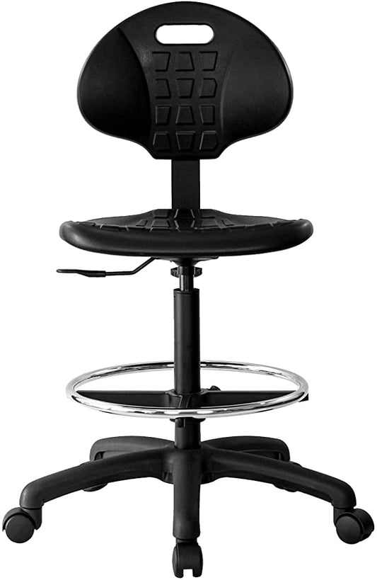 CHAIR MASTER-Black Polyurethane Medium Drafting Stool-Seat Height 18'-26' with Footring and Self Braking Casters