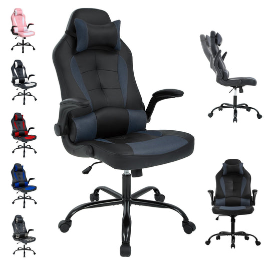 CL.HPAHKL High-Back Gaming Chair Racing Office Chair Office Chair Video Game Chair for Adults Ergonomic PU Leather Rolling Swivel Chair with Lumbar Support Adjustable Stool Flip (Grey)