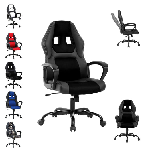 CL.HPAHKL PC Gaming Chair, Ergonomic Computer Chair PU Leather Gamer Chair with Headrest and Lumbar Support, Height Adjustable Video Game Chair Gaming Chair for Adults Teen, Black