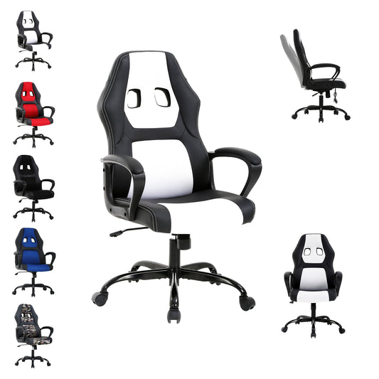 CL.HPAHKL PC Gaming Chair, Ergonomic Computer Chair PU Leather Gamer Chair with Headrest and Lumbar Support, Height Adjustable Video Game Chair Gaming Chair for Adults Teen, White