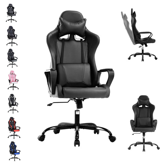 CL.HPAHKL PC Gaming Chair, Office Chair High Back PU Leather Ergonomic Computer Chair with Headrest and Lumbar Support, Height Adjustable Video Game Chair Gaming Chair for Adults, Black
