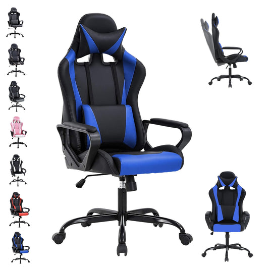 CL.HPAHKL PC Gaming Chair, Office Chair High Back PU Leather Ergonomic Computer Chair with Headrest and Lumbar Support, Height Adjustable Video Game Chair Gaming Chair for Adults, Blue