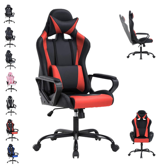 CL.HPAHKL Red Gaming Chair, Ergonomic Computer Chair Gaming High Back PU Leather Gamer Chair with Headrest and Lumbar Support, Height Adjustable Video Game Chair for Adults