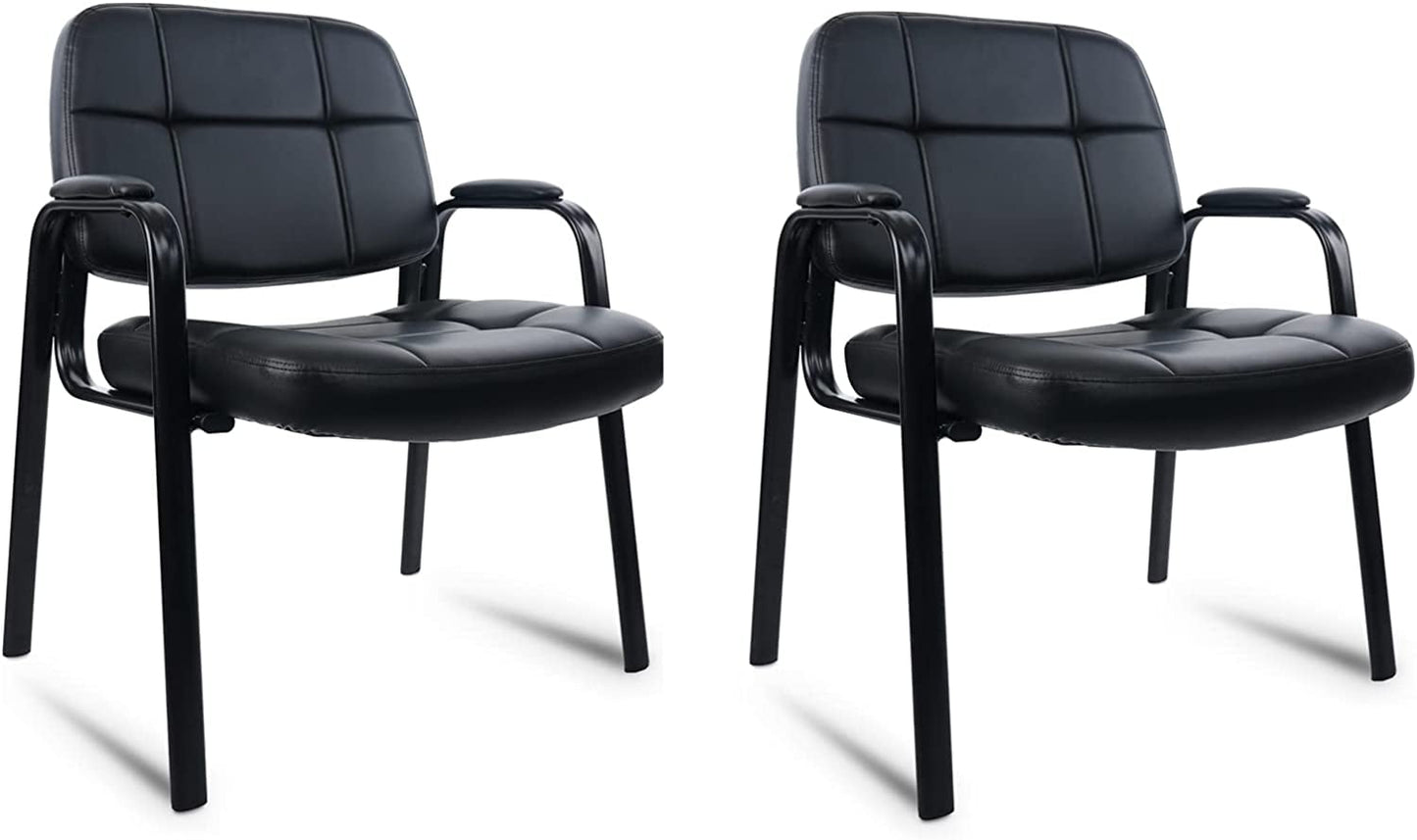 CLATINA Big & Tall Waiting Room Guest Chair with Bonded Leather Padded Arm Rest for Office Reception Lobby and Conference Desk, Black 2 Pack
