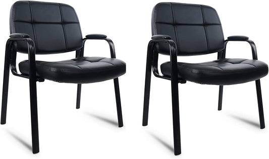 CLATINA Big & Tall Waiting Room Guest Chair with Bonded Leather Padded Arm Rest for Office Reception Lobby and Conference Desk, Black 2 Pack