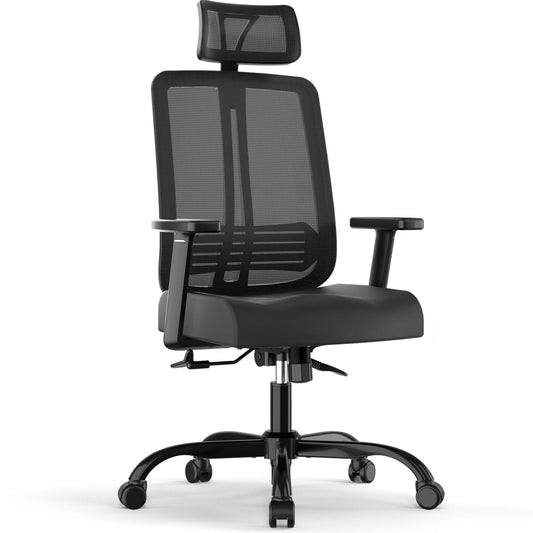 COMHOMA Ergonomic Office Chair with Headrest Mesh Desk Chair, Black