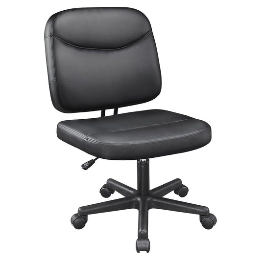 CintBllTer Task Desk Chair Height Adjustable Chair Computer Faux Leather Chair Without Arms, Black