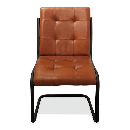 Clan Leather Upholstered Side Chair with Cast Iron Frame in Mahogany