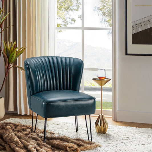 Classic Faux Leather Side Accent Chair Metal Base Tufted Mid-back Bedroom Living Room Turquoise
