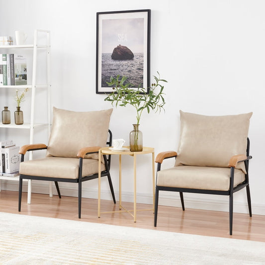 Clipop Faux Leather Single Sofa Couch, Modern Accent Armchair with Solid Wood Armrest and Sturdy Metal Frame, for Living Room,Adult,Beige