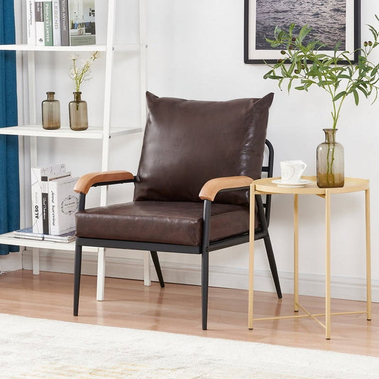 Clipop Faux Leather Single Sofa Couch, Modern Accent Armchair with Solid Wood Armrest and Sturdy Metal Frame, for Living Room,Adult, Brown