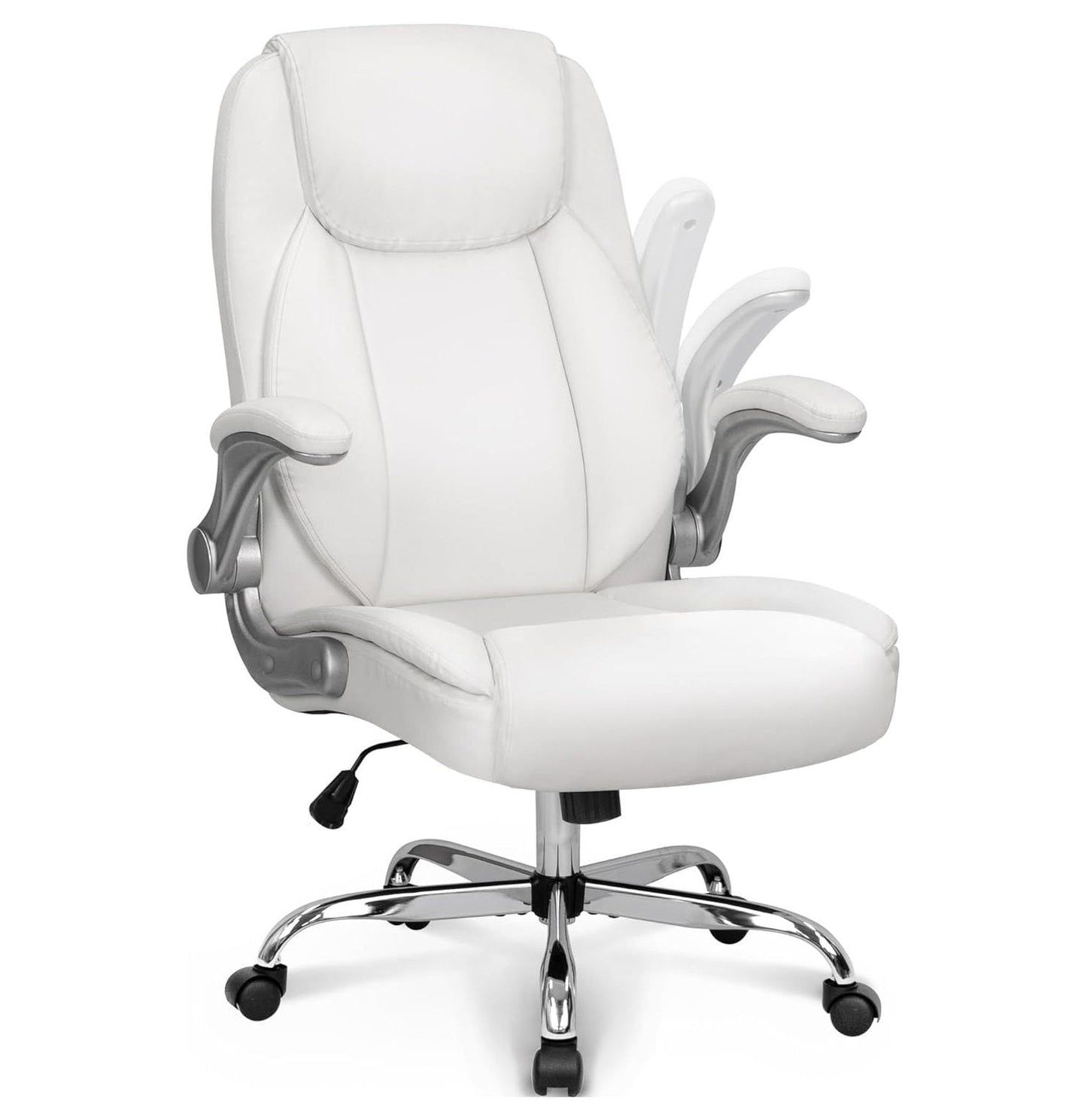 CodYinFI Ergonomic Office Chair PU Leather Executive Chair Padded Up Armrest Computer Chair Adjustable Height High Back Lumbar Support Wheels Swivel for Gaming Desk Chair (White)