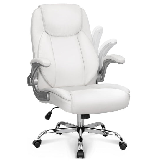 CodYinFI Ergonomic Office Chair PU Leather Executive Chair Padded Up Armrest Computer Chair Adjustable Height High Back Lumbar Support Wheels Swivel for Gaming Desk Chair (White)