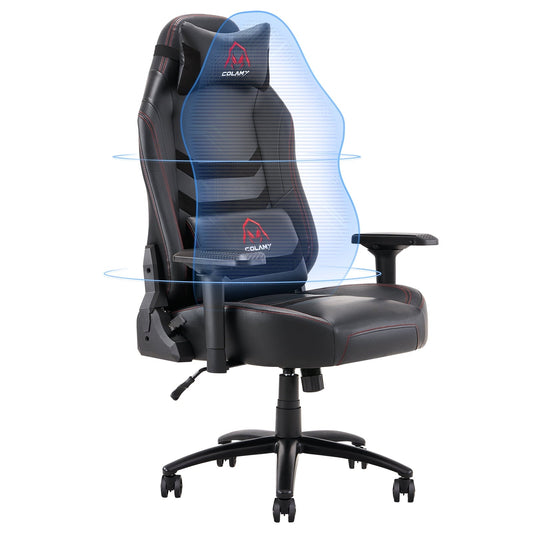 Colamy Big and Tall Leather 400lbs-Racing Computer Reclining Gamer Chair with Pillow Black