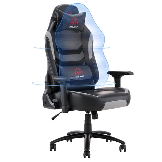 Colamy Big and Tall Leather 400lbs-Racing Computer Reclining Gamer Chair with Pillow Grey