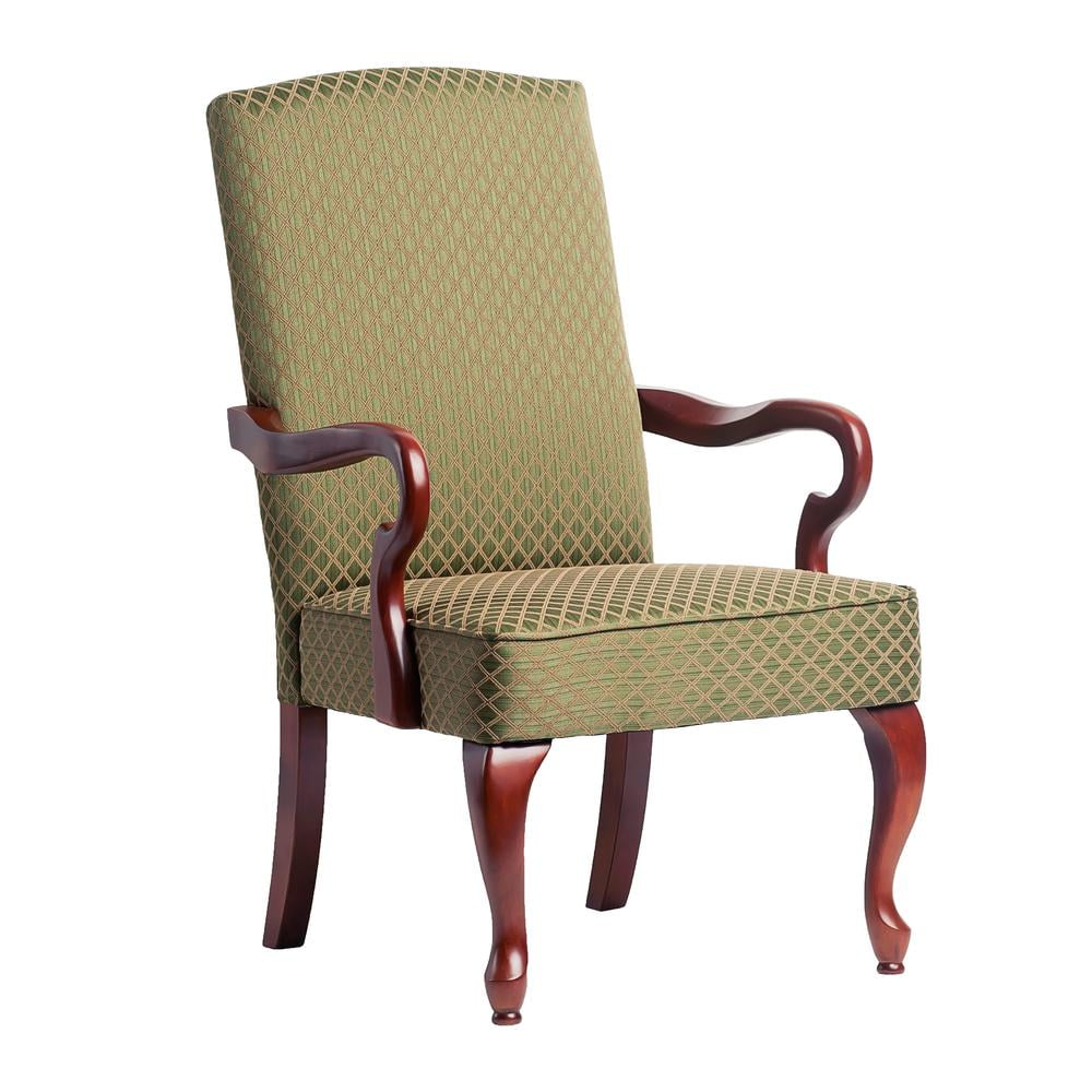Comfort Pointe Derby Green Jacquard Fabric Solid Wood Gooseneck Arm Chair
