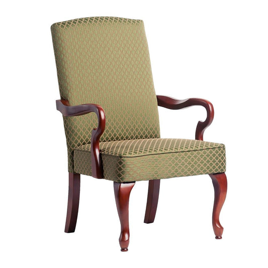 Comfort Pointe Derby Green Jacquard Fabric Solid Wood Gooseneck Arm Chair